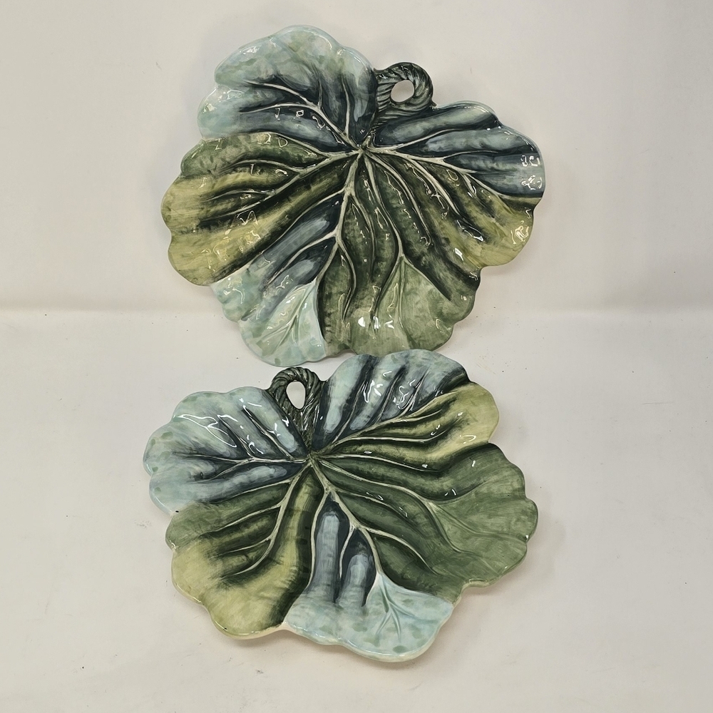 Fitz and Floyd caprese market  leaf plate candy dish home decor ceramic set of 2